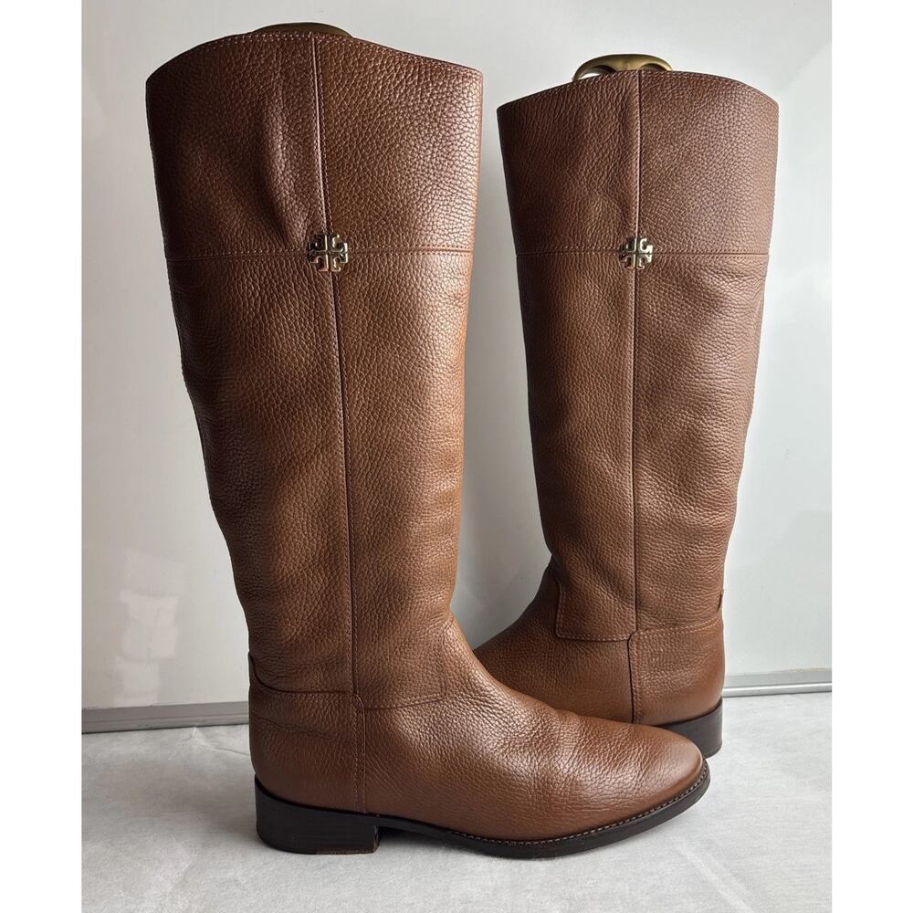 Tory Burch Brown Leather Knee High Riding Boots Round Toe Women Size 10 M - Picture 2 of 12